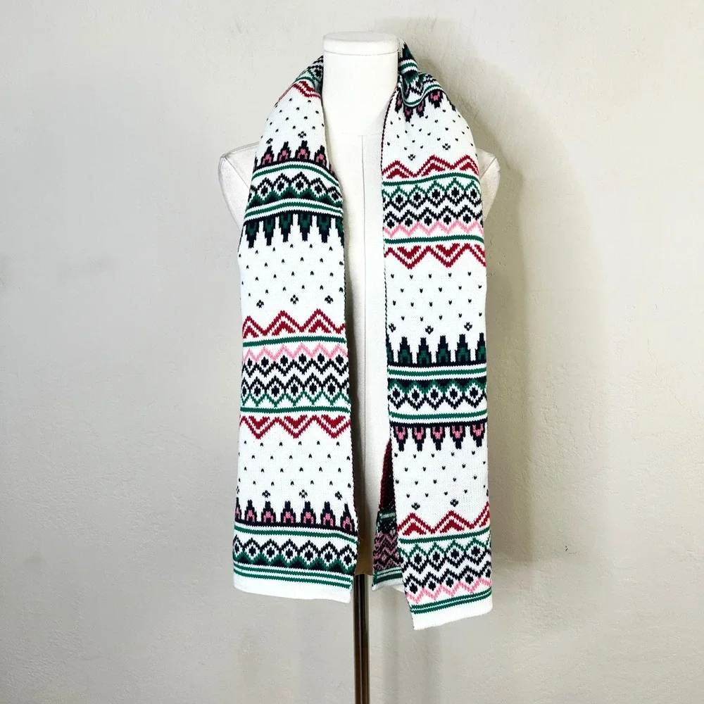 Gap Scarf Fair Isle‎ Scarf Unisex White Green Knit Holiday Winter Festive